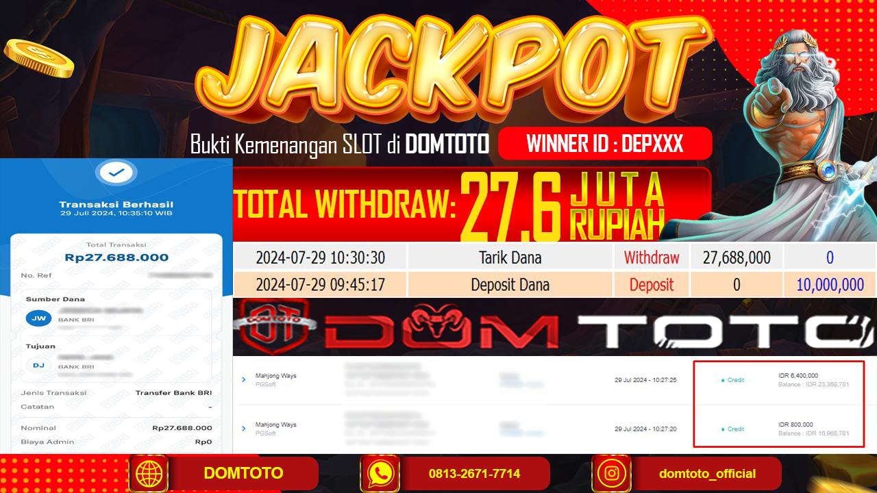 GACOR PARAH SLOT PGSOFT MAHJONG WAYS  29 JULI2024